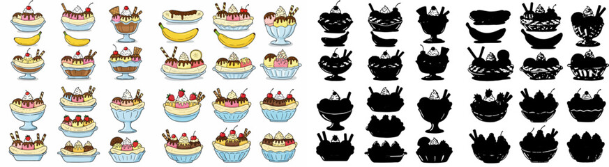 Ice cream sundaes with bananas and toppings