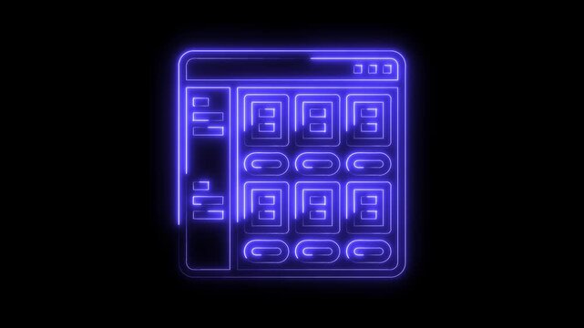 Neon style web browser grid ui design concept on black background motion graphics video