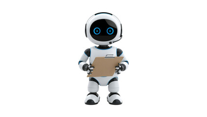 Friendly futuristic robot holding a clipboard, perfect for tech and service industry themes