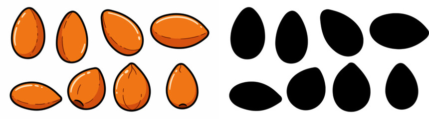 Orange and black seeds collection with transparent background