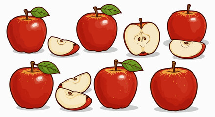 Red apples whole and sliced with transparent background