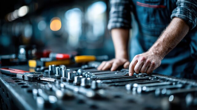 Technician performing maintenance on water pump with tools in workshop environment detailed mechanic view