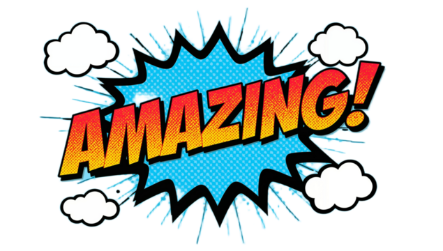 Amazing! Comic Book Style Speech Bubble Burst with Clouds - Vibrant and Energetic Design