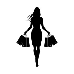 Silhouette of a woman carrying shopping bags vector illustration