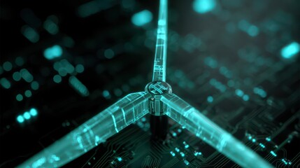 A close-up view of a futuristic circuit board design with glowing, translucent elements, showcasing technology in a visually striking manner.