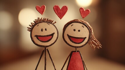 Two stick figures share a moment of laughter, hearts rising in delight-a simple yet powerful reminder that love grows through shared joy.
