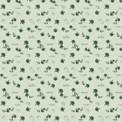 Romantic Italian Pattern with Hand-Drawn Symbols on Light Green Background – Boho Floral Lifestyle Design