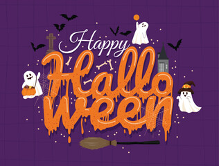 Halloween text design, Halloween typography, Hand drawn vector design.
