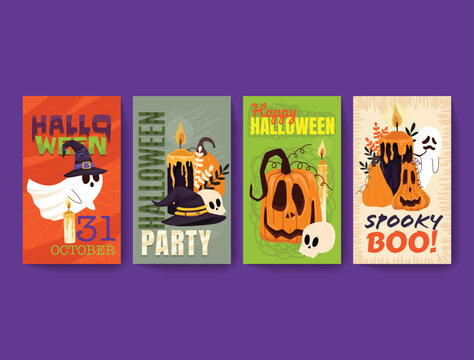 Set of Cute Halloween cards. Hand drawn vector design