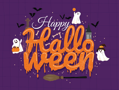 Halloween text design, Halloween typography, Hand drawn vector design.