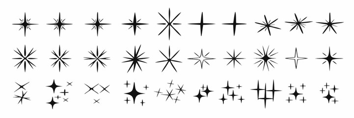 Star icons. Twinkling stars. Sparkles, shining burst. Christmas vector symbols isolated 
