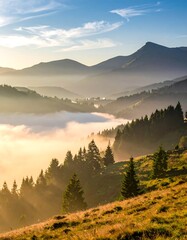 Misty mountain sunrise