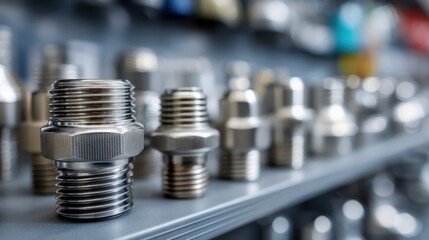 Modern plumbing fittings displayed in a home improvement store showcase of sleek stainless steel accessories