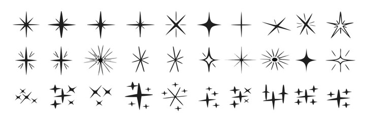 Star icons. Twinkling stars. Sparkles, shining burst. Christmas vector symbols isolated 
