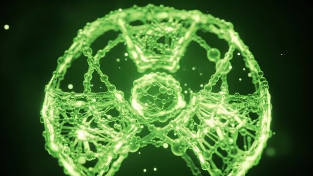 green atom on black background