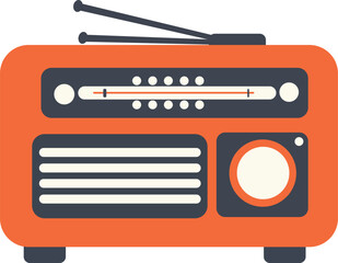Vintage Orange Radio Flat Design Antenna Speaker Dial Music Broadcast Icon Vector