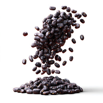 Mitla Black Beans Falling from a Pile Isolated on Transparent Background