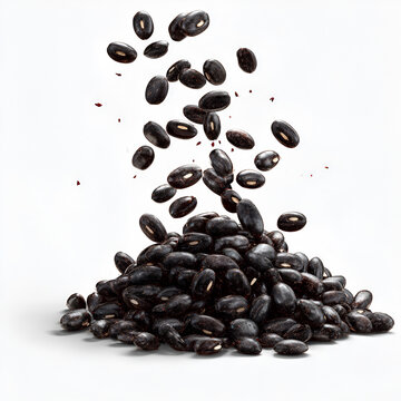 Mitla Black Beans Falling from a Pile Isolated on Transparent Background