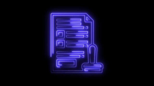 Animated neon form with approval stamp glowing on black background for business applications