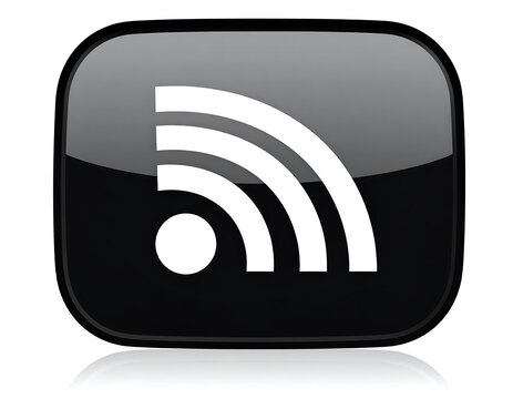 Glossy Black RSS Feed Icon Representing News, Internet, and Data Connection