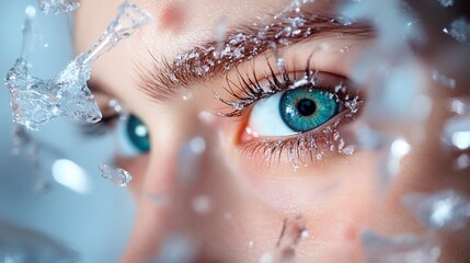 Woman's eyes, ice shards, close-up, winter, beauty