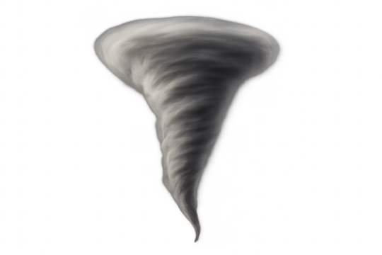 Gray swirling powerful tornado funnel cloud forming