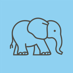 Simple line art illustration of an elephant walking on a light blue background, depicted in a minimalist cartoon style.