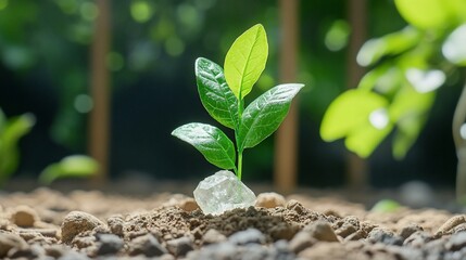 Young plant growing, soil, sunlight, garden, growth