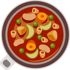 Bowl of Vegetable Soup with Meat and Pasta