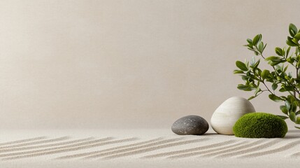 Zen garden stones, moss, plant, peace, serenity