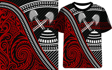Tongan Heritage T Shirt Red Black and White Tribal Jersey Design, Architecture t shirt dress vector, worker t shirt, Polynesian, Samoan, Malaysian, Hawaiian, traditional t shirt template.