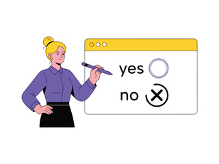 Businesswoman making a decision and selecting yes or no