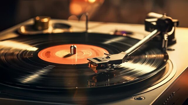 レコードプレイヤーの上で回転するレコード盤の動画