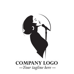 Black and White Woman Singing Logo Symbol in Minimalist Elegant Vector Design for Music and Performance