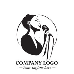 Black and White Woman Singing Logo Symbol in Minimalist Elegant Vector Design for Music and Performance