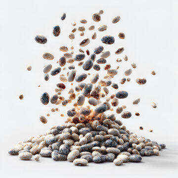 Navy Beans Falling from a Pile Isolated on Transparent Background