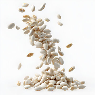 Navy Beans Falling from a Pile Isolated on Transparent Background