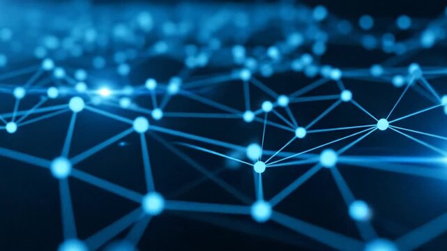 Dynamic abstract blue network connections flow, technology concept, futuristic digital grid - Powered by Adobe