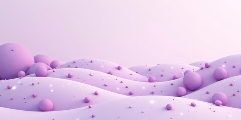 Lavender Dreamland Soft, undulating hills dotted with pastel spheres and subtle shimmering lights create a serene and whimsical landscape.