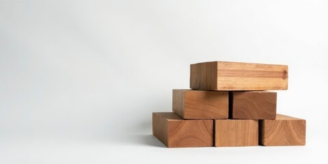 A Stack of Unfinished Light Brown Wooden Blocks on a White Background