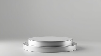 High-Quality 3D Render of White and Silver Two-Tiered Podium for Product Mockup