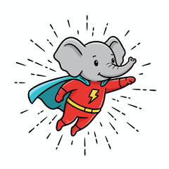 Cute Elephant Superhero Cartoon Character Illustration
