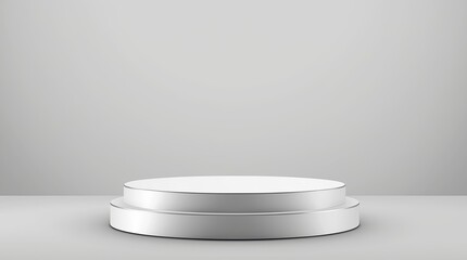 High-Quality 3D Render of White and Silver Two-Tiered Podium for Product Mockup