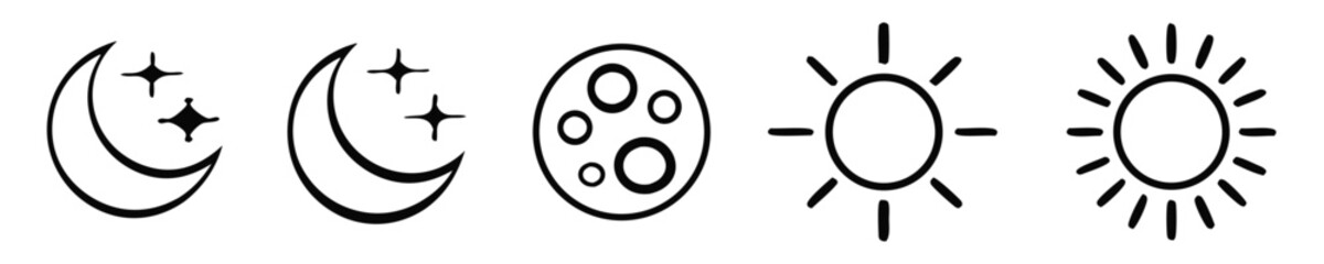Sun and moon icons in line style. 
