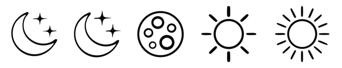 Sun and moon icons in line style. 
