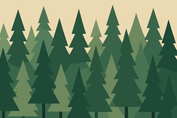 Obraz premium Minimalist background dense geometric forest tall arrangement flat vector spruce treetops illustration