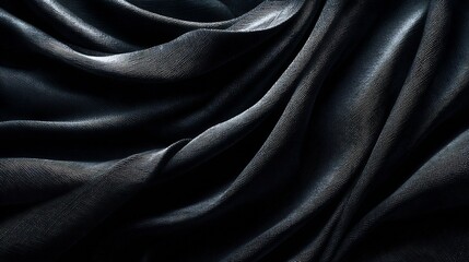 Obraz premium Dark textured fabric background with elegant drapes and subtle metallic pattern