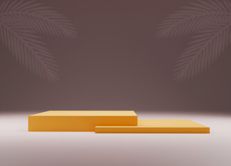 3D podium with tropical leaf shadows, perfect for product display, branding, and modern presentation backgrounds.