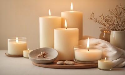 Relaxing spa ambiance with glowing candles, perfect for meditation and wellness promotions or creating a calming atmosphere in your designs