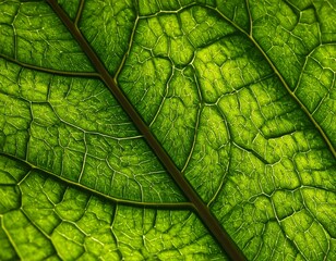 Detailed Close-up of a Green Leaf Showing Veins and Texture in Natural Light